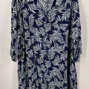 Nottibianche Womens Dress Size 3X Short Sleeve Blue White Palm Vacation